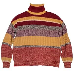 Urban Outfitters Striped Turtleneck Cozy Slouchy Burgundy Yellow Sweater Size XL